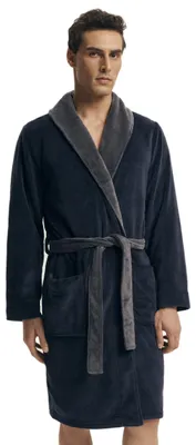 Produktbild von HENDERSON eleganter und kuschelweicher Bademantel / Saunamantel für Herren mit edlem Reverskragen und Bindegürtel, Dunkelblau/Grau, Gr. 3XL
