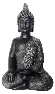 Image de Statue de Bouddha assis, 45 cm, statue de jardin, statue décorative vintage pour le salon, résistante aux intempéries et au gel, couleur anthracite