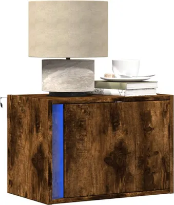 Image de vidaXL Tables de chevet murales avec lampes LED 2 pcs. Chêne fumé