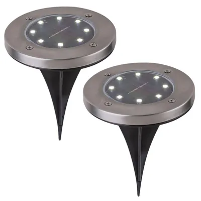 Produktbild von 2er Set LED Solarleuchte, rund, Flach mit Erdspitz