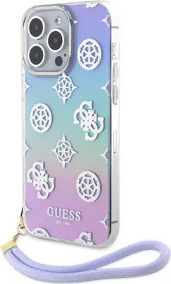 Produktbild von Guess iPhone 15 Pro Max Back cover case - Iridescent - Glitter pattern peony - cordstrap - Purple