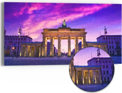 Produktbild von DEQORI Hybrid Leinwand Bild 60x30 cm 'Berliner Dämmerung' Wandbild Glas flach modern