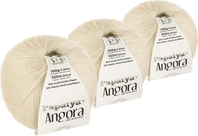 Papatya Angora Style Winterwolle 3er Pack 300g Strickgarn mit 20% Merinowolle Oeko-Tex Natur.