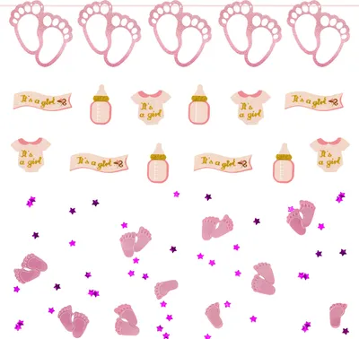 Produktbild von Oblique Unique Baby Shower Party Deko Set für Mädchen - Füßchen Girlande + Konfetti Sets