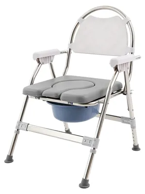 Obrázek produktu pro Toaletní křeslo – noční křeslo – skládací, s 5 úrovněmi nastavení výšky (86,5–96,5 cm) – ocelová konstrukce, nosnost 150 kg – přenosné – šedá barva