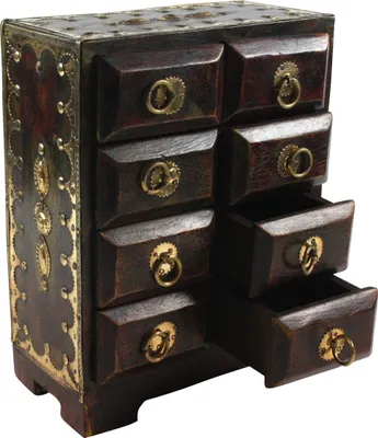 Produktbild von Schubfachschränkchen, Apothekerschränkchen, Schmuck Schränkchen - Modell 2, Braun, Holz, 24*18*9 cm, Dosen, Boxen & Schatullen