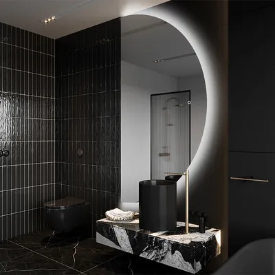 Produktbild von Unregelmäßiger asymmetrischer angeschnitten Spiegel mit LED Beleuchtung 50 x 100 cm - mit LED Beleuchtung - LED Farbe Kaltweiß 7000K - Individuell Nach Maß - Beleuchtet Wandspiegel Lichtspiegel Badezimmerspiegel - Sensor Schalter - OKRHA221