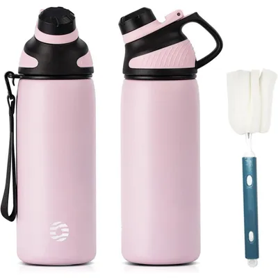 Produktbild von Edelstahl Trinkflasche Sport Magnetischer Deckel BPA-Frei Auslaufsicher 600 ml Rosa