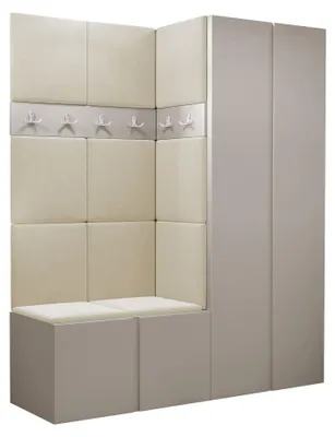 Produktbild von MIRJAN24 Garderoben-Set Orion III, Garderobe mit Sitzbank mit 11 x Wandpanel 42x42 (Farbe: Cashmere, Polo 872)
