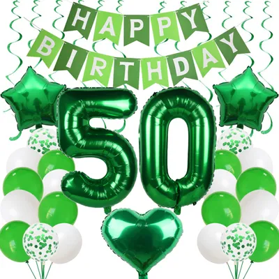 50-teiliges Geburtstagsdeko-Set, grün, 50. Geburtstag, Ballons, Banner