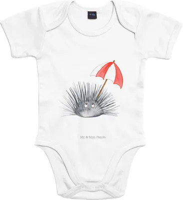 Produktbild von Mr. & Mrs. Panda Babybody Seeigel 3. - 6. Monat - Heather Grey - Geschenk, Kurzarmbody, Strampler, babykleidung body, Selbstliebe, Achtsamkeit, Lebe, Baby, Meer, Leben