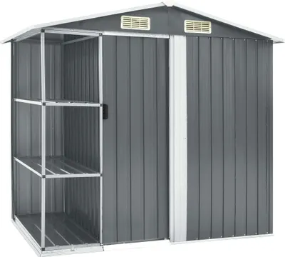 Obrázek produktu pro vidaXL Zahradní přístřešek s policí šedý 205x130x183 cm železo