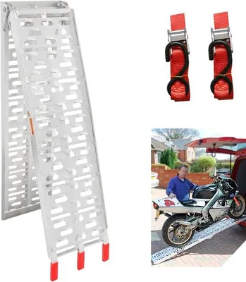 Productafbeelding van 1 x oprijplaat, 340 kg, opvouwbare aluminium laadhelling, max. 680 kg, per paar laadrails, antislip, inklapbaar, max. 340 kg* per stuk, motorfiets, ATV, quad, auto, laadhelling