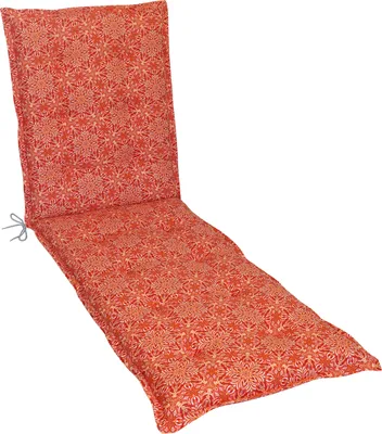 A chaise lounge cushion with a mandala pattern.