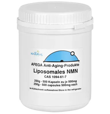 Produktbild von AFEGA® Liposomales NMN – NAD⁺-Booster in seiner bioverfügbarsten Form - 250 g liposomales NMN-(Nicotinamid Mononukleotid) - 500 Kapseln zu je 500mg