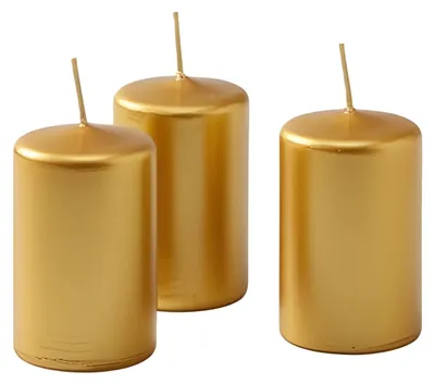 Stumpenkerzen, Wachs, Gold, 4x4x7 cm, 12 Stück