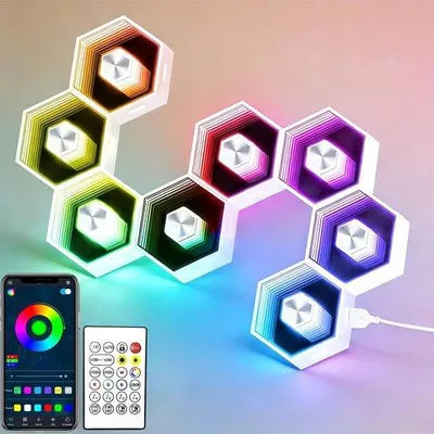 Image de Lampes murales LED intelligentes avec contrôle via application – avec télécommande – synchronisation musicale – design hexagonal – idéales pour le gaming et la décoration de chambres et de salons