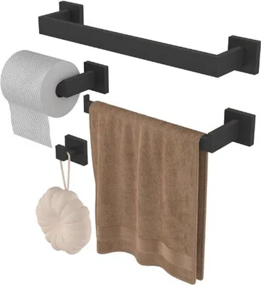 Obrázek produktu pro 4dílná koupelnová sada, 40 cm, nerezová ocel, černá, montáž na zeď