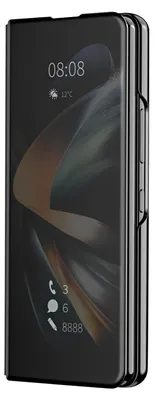 A black smartphone case with a clear view window showing the phone's screen.