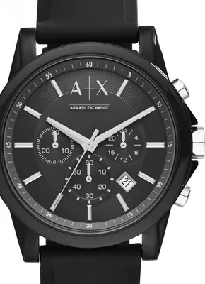 Close-up of a black Armani Exchange watch.
