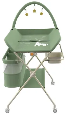 Immagine prodotto di Comò pieghevole con fasciatoio integrato, superficie di appoggio e scomparti, colore verde, dimensioni 75 x 68 x 83–91 cm