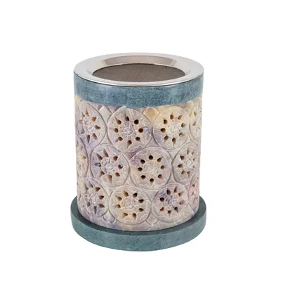 Produktbild von Speckstein Rauchgefäß geschnitzt mit Sieb 9 x 11,5cm Weihrauch Teelicht Stövchen