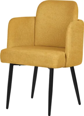 Produktbild von ML-Design Esszimmerstuhl Senf Stoffbezug Küchenstuhl mit Armlehne & Rattan-Optik Rückenlehne Polsterstuhl mit Metallbeinen Ergonomische Loungesessel