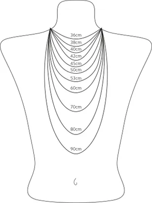 A diagram showing different necklace lengths on a mannequin.