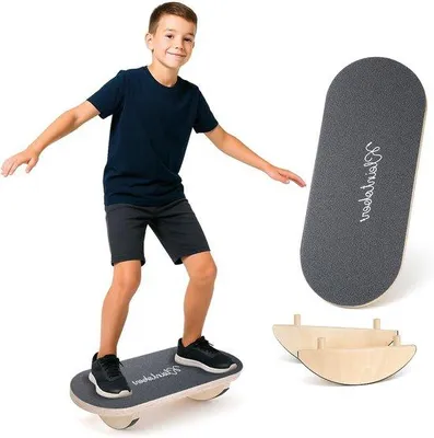 Productafbeelding van Balansbord Kinderen - Wobble Board - Motorische Ontwikkeling - 3 Moeilijkheidsgraden - 61 x 15 cm - Zwart