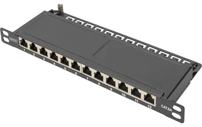 Imagen del producto de Digitus DN-91612S-SL-EA DIGITUS Cat.6A Slim Patchpanel,geschirmt,12-Port,0,5HE,10"sw