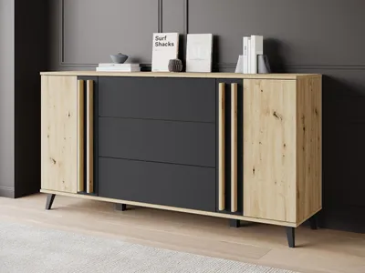 Obrázek produktu pro Široká kombinovaná komoda POULSBO - dub artisan / černá grafitová