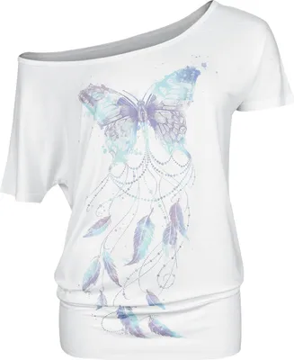 Produktbild von Full Volume by EMP Damen weißes T-Shirt mit bunten Federn S