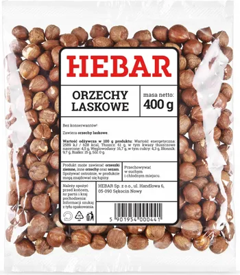 Zdjęcie produktu dla Ziarna orzechów laskowych 400 G - Całe ziarna - Duży asortyment - Świeże i chrupiące - Idealny składnik wypieków - Zdrowa przekąska