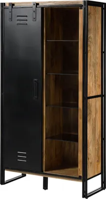 Image de MASSIVMOEBEL24 | Buffet en bois de manguier 105x45x195 laqué naturel clair / Métal noir BLACKBURN #104
