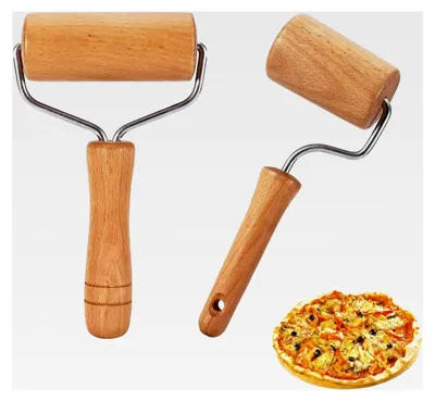 Produktbild von Set mit 2 kleinen Teigrollern, 1 kleiner und 1 mittlerer Teigrolle, Holz mit Griff, zum manuellen Ausrollen von Teig, Pizza, Desserts und Knödelverpackungen