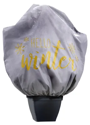Image de Protection des plantes contre l'hiver Windhager Protect XL 1,1 x 1,1 m, sac polaire gris avec motif de bienvenue en hiver 50 g/m2 polaire avec cordon de serrage