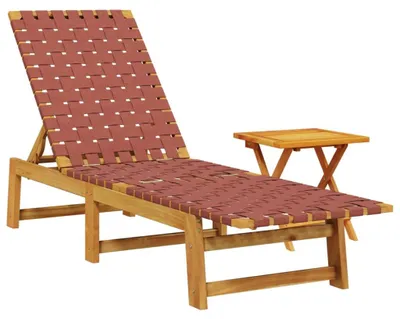 Image de vidaXL Chaise longue avec table rouge en bois massif d'acacia et tissu