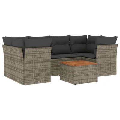 Produktbild von vidaXL 7-tlg. Garten-Sofagarnitur mit Kissen Grau Poly Rattan