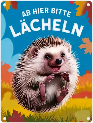 Produktbild von Fröhlicher Igel - Ab hier lächeln Metallschild in 15x20 cm