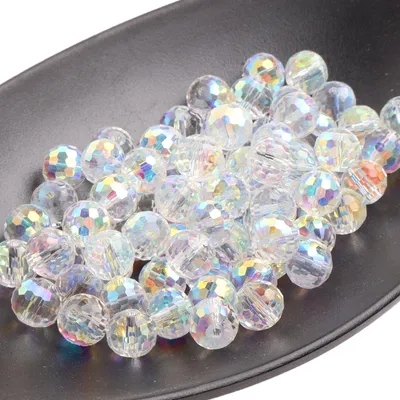 Produktbild von 80 Stück Große Glasperlen Zum Auffädeln,Glasperlen,Glitzerperlen,Armbandperlen,Bunte AB-Farbe Facettierte Perlen,DIY Schmuckherstellung Armbänder Halskette Handwerk