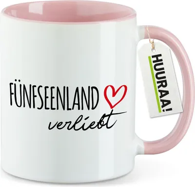Produktbild von Huuraa Kaffeetasse Fünfseenland verliebt 330ml Rosa Keramik Kaffeebecher Geschenkidee