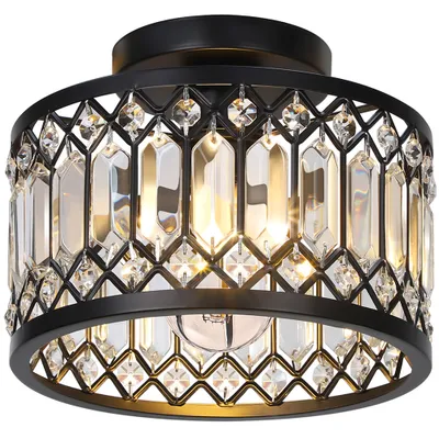 Immagine prodotto di Plafoniera in cristallo Ø22cm E27 lampadario nero 3 temperature di colore Dimmerabile Moderna lampada a soffitto a LED per soggiorno sala da pranzo camera da letto corridoio