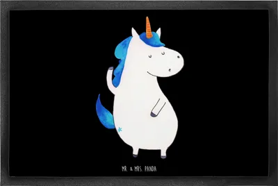 Produktbild von Mr. & Mrs. Panda Bodenvorleger Einhorn Mann 60 x 90 cm - Schwarz - Geschenk, Schmutzfangteppich, Unicorn, Party, Einhörner, Schmutzmatte, Fußabtreter, BFF, fußmatte