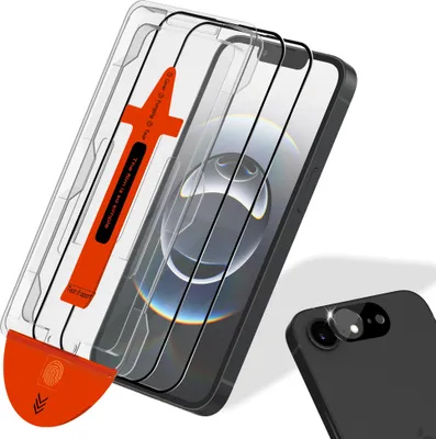 Zdjęcie produktu dla 2-pak iPhone 16E Szkło ochronne na ekran & 1-pak ochrona obiektywu - Szkło hartowane | [Automatyczna instalacja] - Bez bąbelków