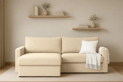 Produktbild von Kaiser Möbel Ecksofa mit Schlaffunktion und Bettzeugablage LUBEKA, Stoff Faro Ecru Rechts