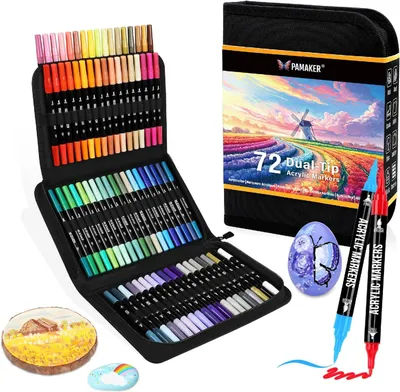 Produktbild von Acrylmarker Set, 72 Farben, doppelseitiges Design, mit Aufbewahrungstasche, für DIY-Projekte
