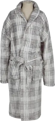 Produktbild von Mikrofaser Damen-Bademantel S/M L/XL pink grau kariert Morgenmantel Saunamantel , Farbe:grau kariert, Größe:S/M