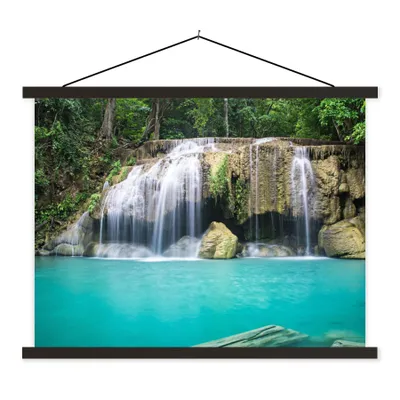 Produktbild von MuchoWow® Textilposter Wasser - Wasserfall - Bäume 40x30 cm mit schwarzem Rahmen - Dekorationen