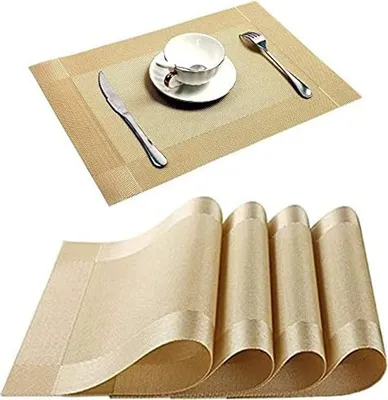 Produktbild von 6er Platzdeckchen weihnachtlich platzsets Tischmatten aus PVC Abgrifffeste Hitzebeständig Abwaschbar WeihnachtenTischsets, Gold, Rechteck, 6