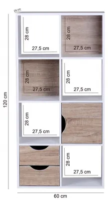 Obrázok produktu pre Knižnica FineBuy Design s 8 priehradkami, MASSA, moderná, drevená, biela, s dvierkami, dub Sonoma, odkladacie priehradky, voľne stojaca, veľkosť na výber